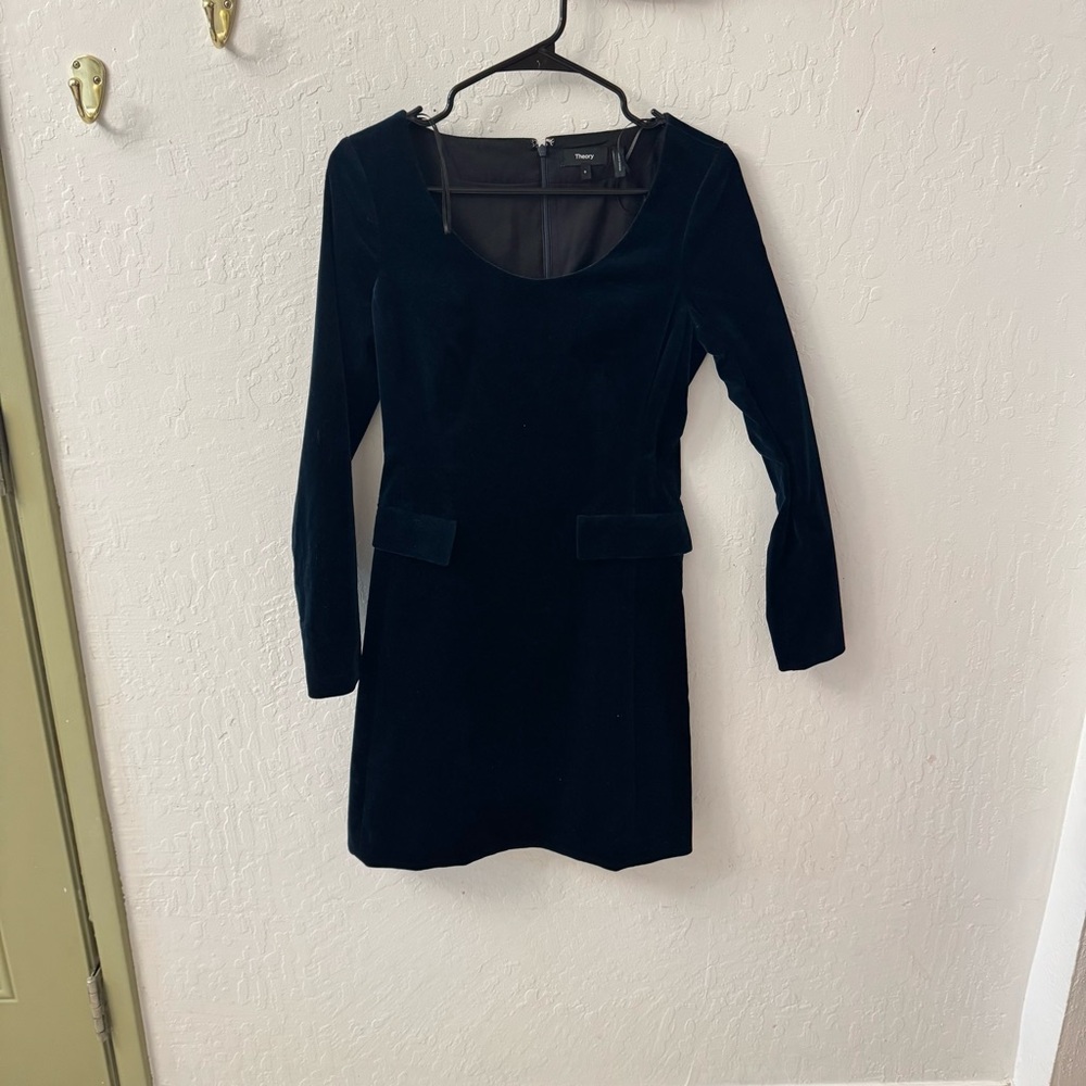 Theory Blue Velour Velvet Shift Dress Size 0 - Picture 2 of 5
